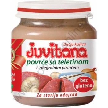 JUVITANA KAŠICA OD POVRĆA SA TELETINOM I INTEGRALNIM PIRINČEM 128g JUVITANA KAŠICA OD POVRĆA SA TELETINOM I INTEGRALNIM PIRINČEM 128g